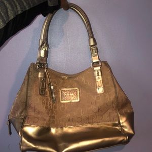 Calvin Klein dark tan and silver handbag